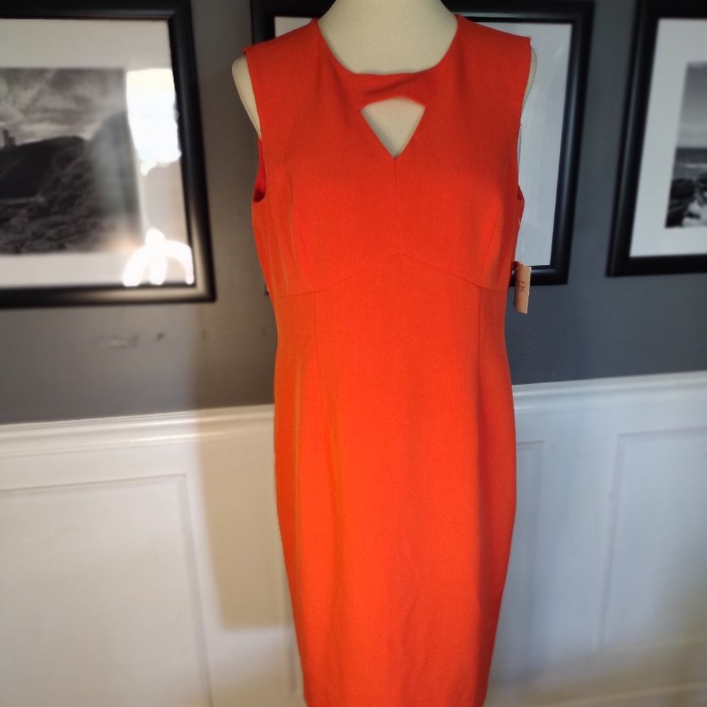 NWT Orange Kasper Sheath Dress with Cut-Out Featured Neckline -- 12
